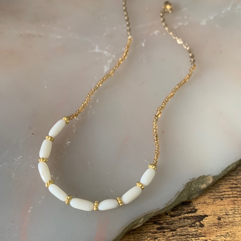 Gold stainless steel non allergenic necklace with real stones. Handmade❤️